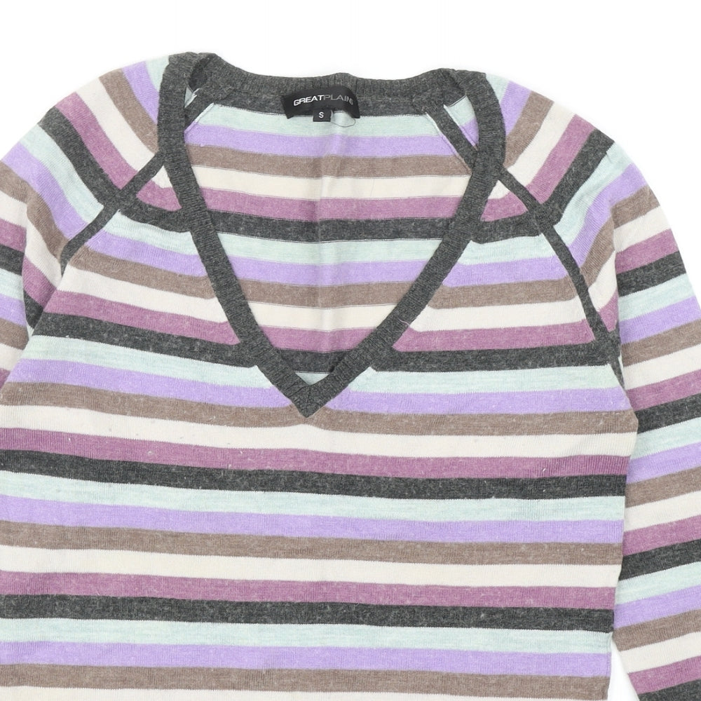Great Plains Womens Multicoloured V-Neck Striped Acrylic Pullover Jumper Size S