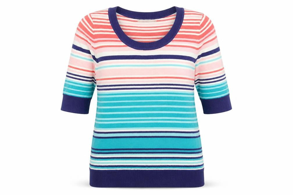 John Lewis Womens Multicoloured Scoop Neck Striped Cotton Pullover Jumper Size 12