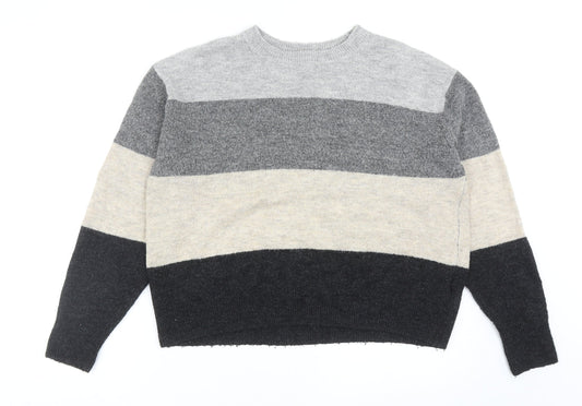 H&M Womens Multicoloured Round Neck Striped Acrylic Pullover Jumper Size XS