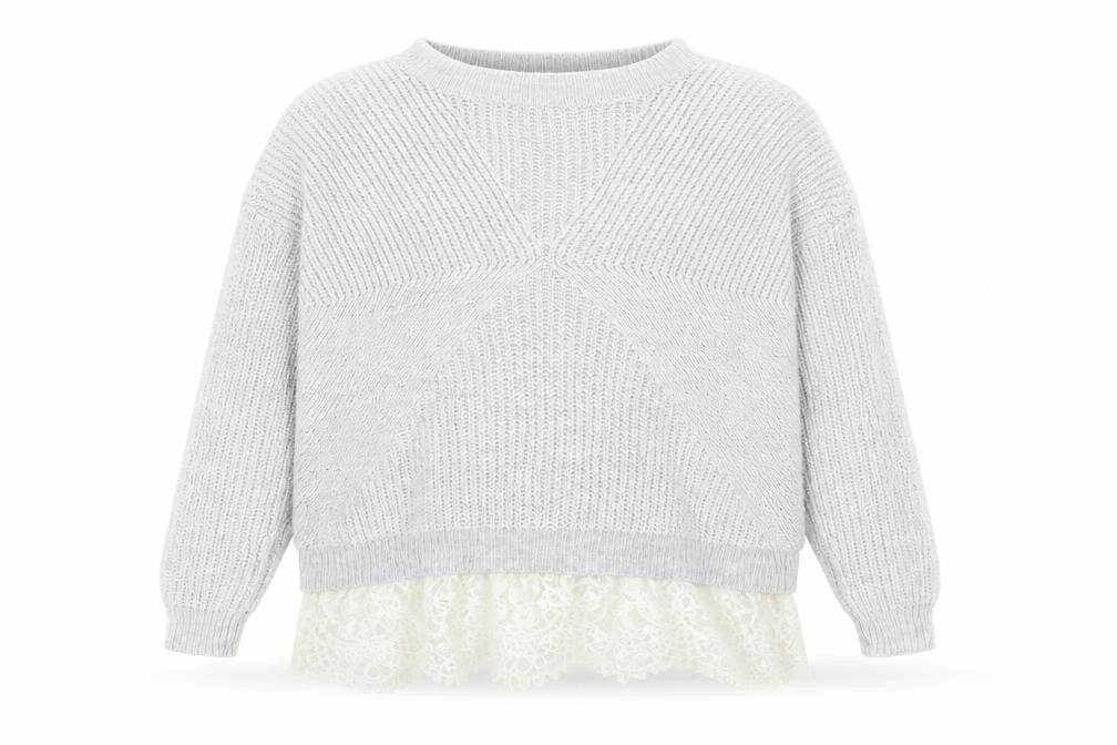 River Island Girls Grey Round Neck Acrylic Pullover Jumper Size 9-10 Years Pullover - Lace Hem