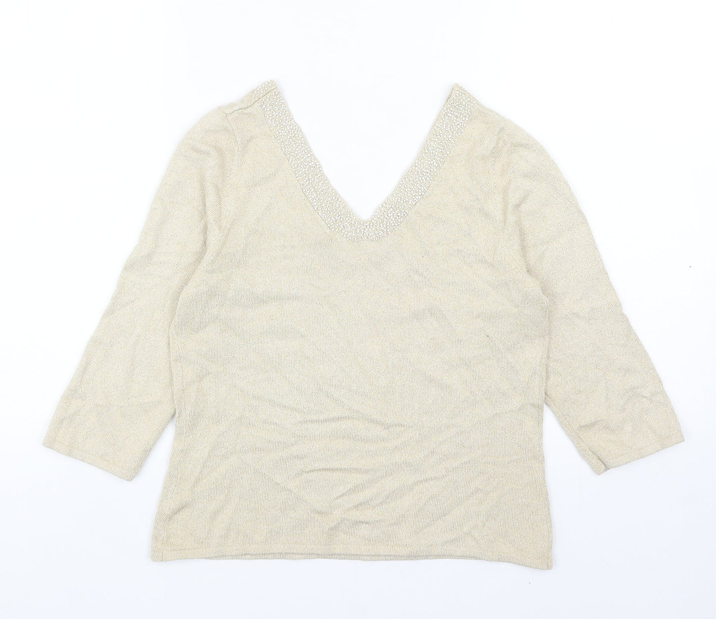 Minuet Womens Beige V-Neck Viscose Pullover Jumper Size 8