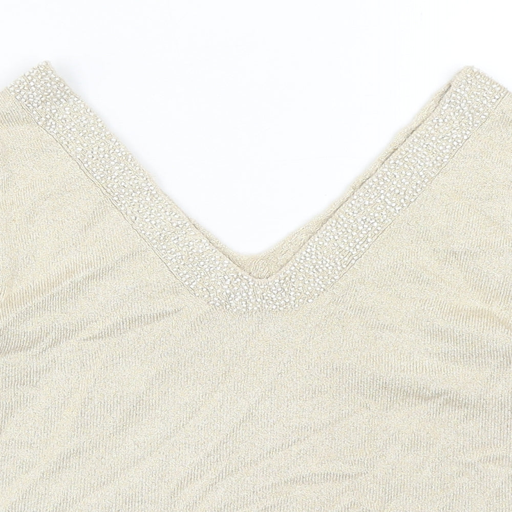 Minuet Womens Beige V-Neck Viscose Pullover Jumper Size 8
