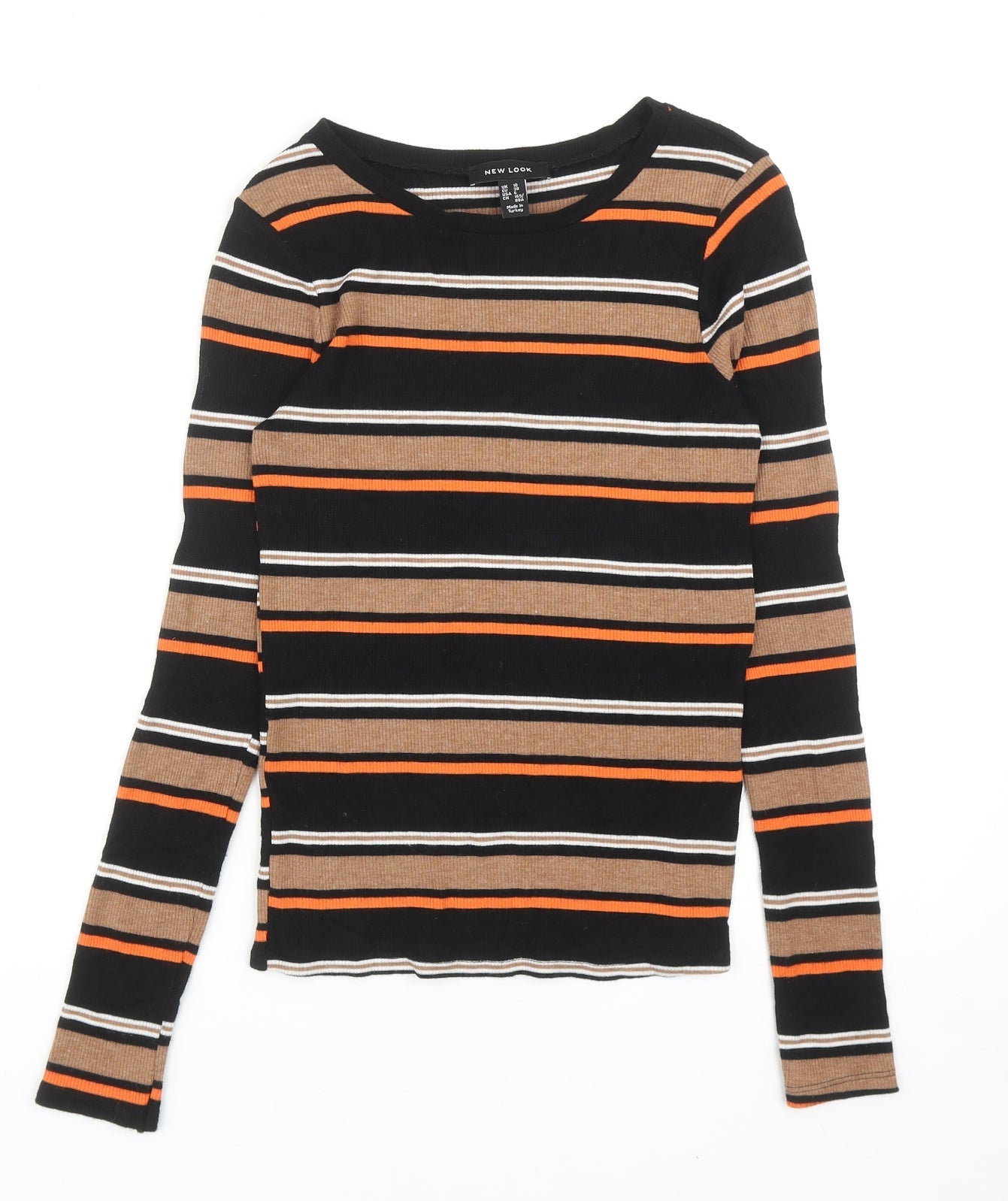 New Look Womens Multicoloured Striped Viscose Basic Blouse Size 10 Round Neck