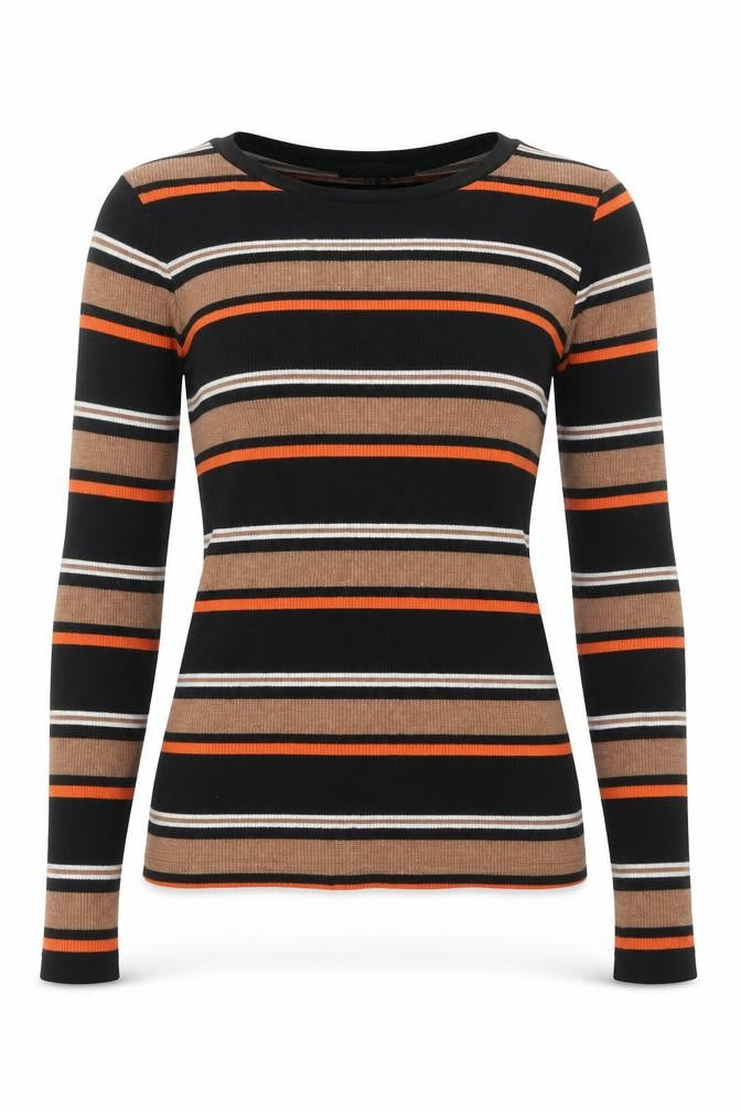 New Look Womens Multicoloured Striped Viscose Basic Blouse Size 10 Round Neck