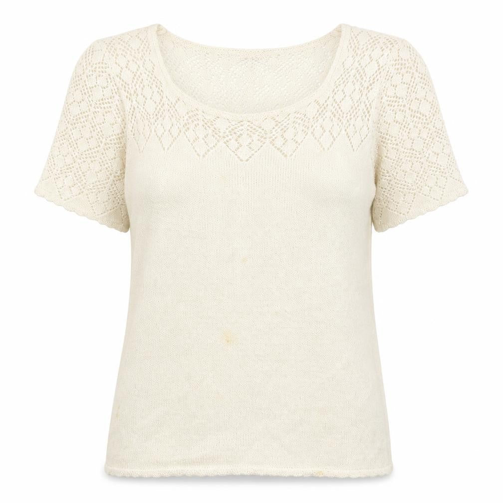 Berkertex Womens Ivory Geometric Acrylic Basic T-Shirt Size 10 Scoop Neck