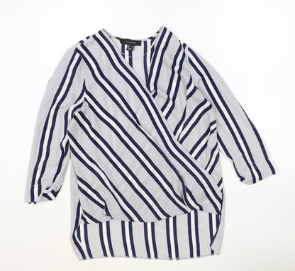 Atmosphere Womens Blue Striped Polyester Basic Blouse Size 8 V-Neck