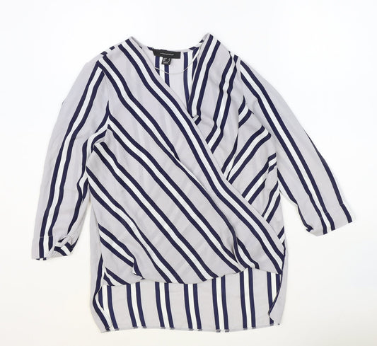 Atmosphere Womens Blue Striped Polyester Basic Blouse Size 8 V-Neck