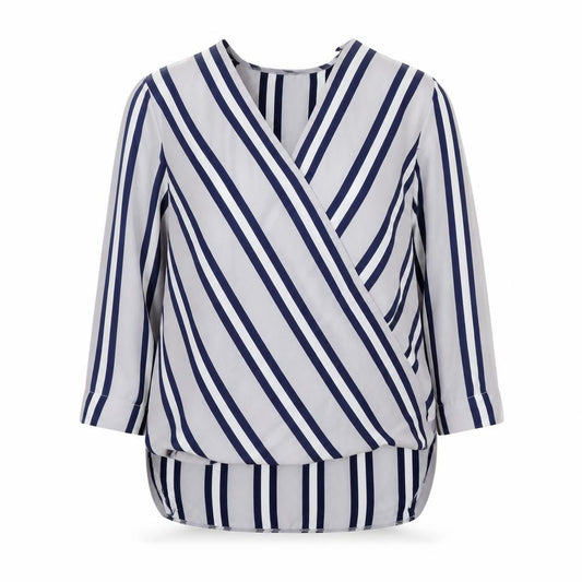 Atmosphere Womens Blue Striped Polyester Basic Blouse Size 8 V-Neck