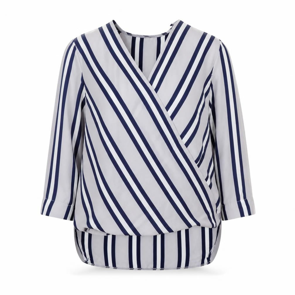 Atmosphere Womens Blue Striped Polyester Basic Blouse Size 8 V-Neck