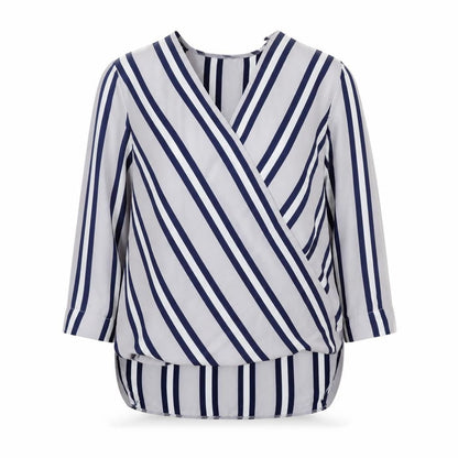 Atmosphere Womens Blue Striped Polyester Basic Blouse Size 8 V-Neck