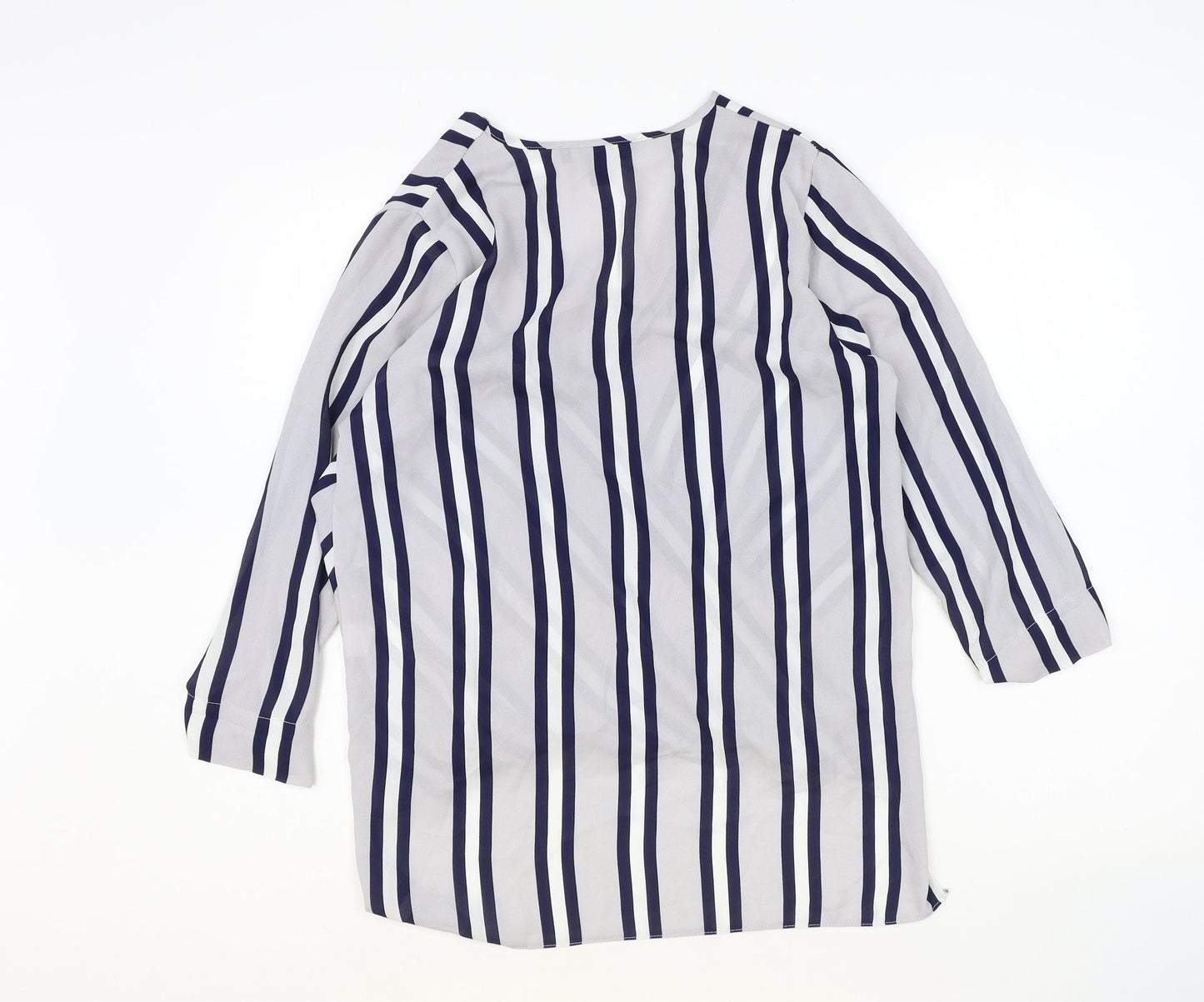 Atmosphere Womens Blue Striped Polyester Basic Blouse Size 8 V-Neck
