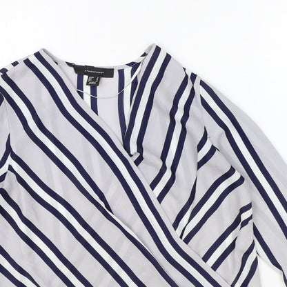 Atmosphere Womens Blue Striped Polyester Basic Blouse Size 8 V-Neck