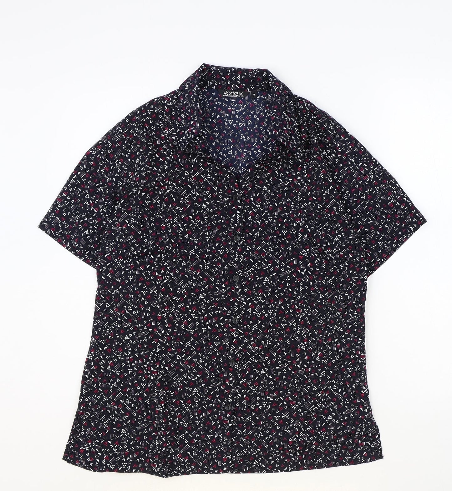 Vortex Womens Black Geometric Polyester Basic T-Shirt Size 12 V-Neck