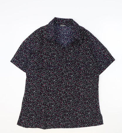 Vortex Womens Black Geometric Polyester Basic T-Shirt Size 12 V-Neck