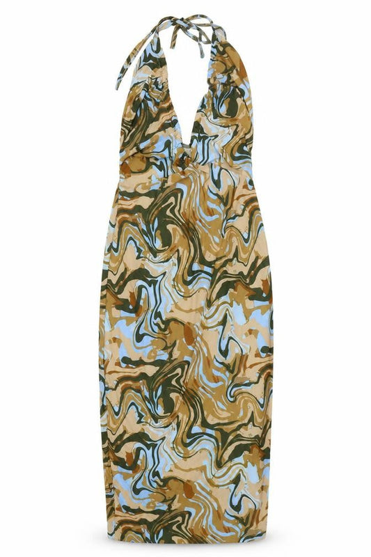 I SAW IT FIRST Womens Multicoloured Geometric Polyester Pencil Dress Size 10 Halter Tie