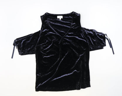 Next Womens Blue Polyester Basic Button-Up Size 10 V-Neck - Cold Shoulder