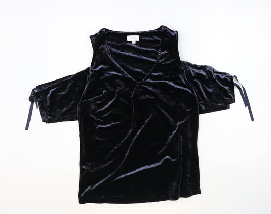 NEXT Womens Blue Polyester Basic Button-Up Size 10 V-Neck - Cold Shoulder