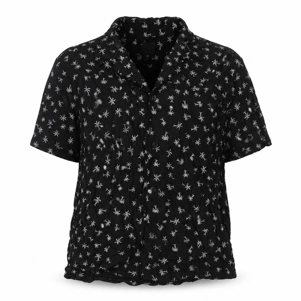 H&M Womens Black Geometric Viscose Basic Button-Up Size M Collared - Palm Tree Pattern
