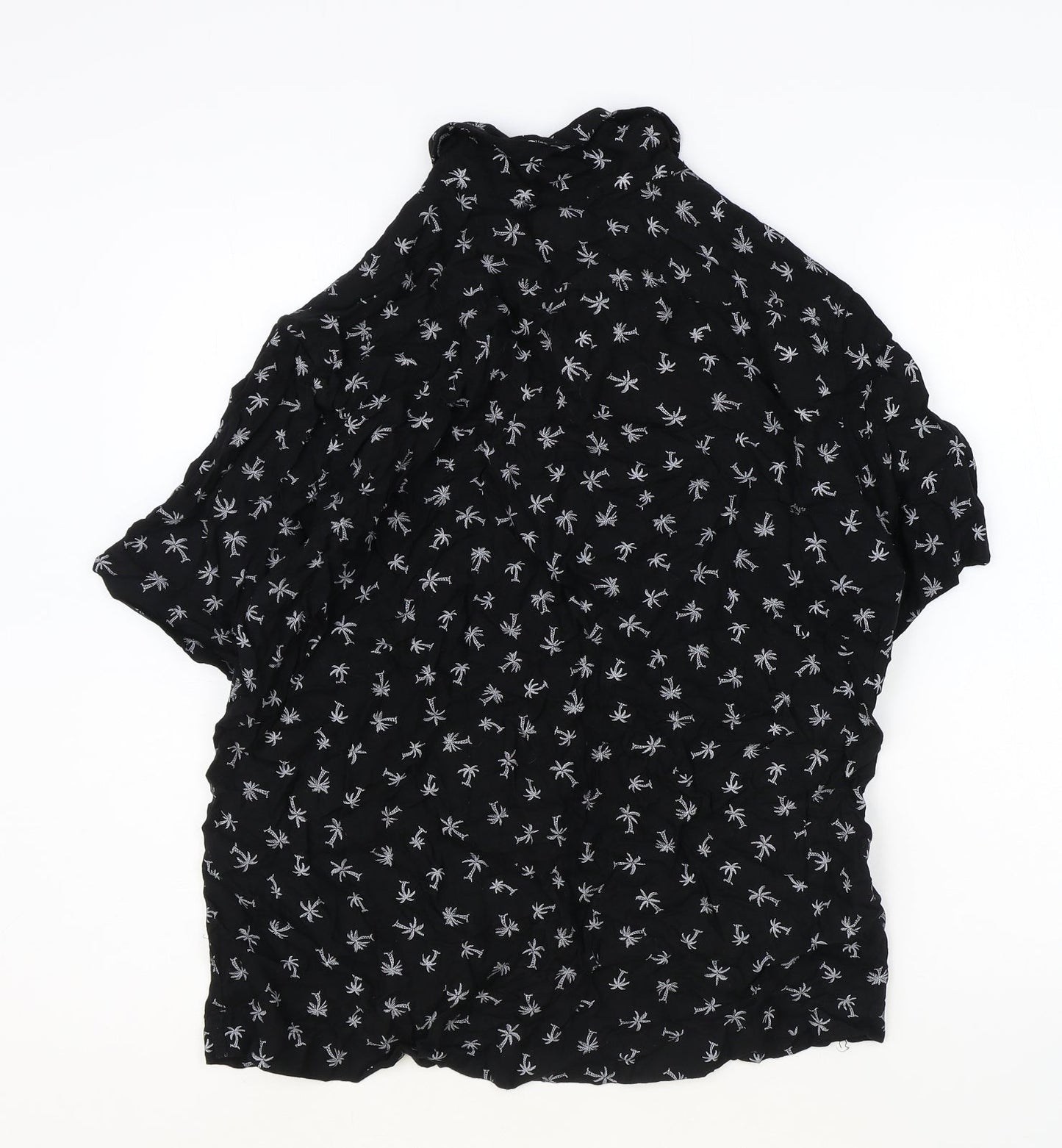 H&M Womens Black Geometric Viscose Basic Button-Up Size M Collared - Palm Tree Pattern