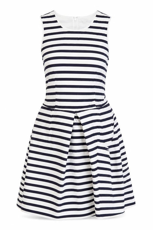 Gap Womens Blue Striped Cotton Skater Dress Size 6 Round Neck Zip