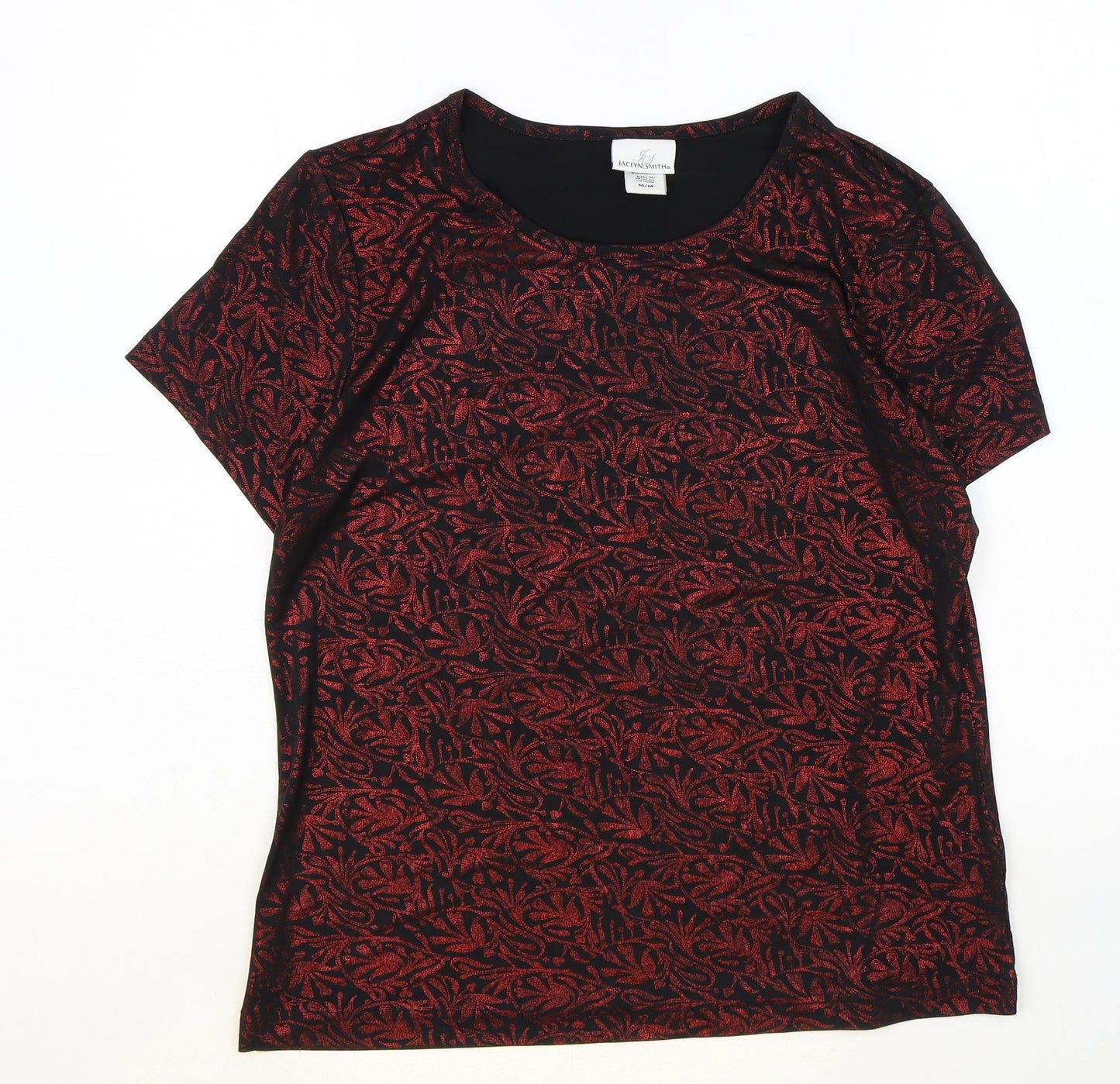 Jaclyn Smith Womens Red Geometric Polyester Basic Blouse Size M Round Neck