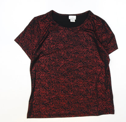 Jaclyn Smith Womens Red Geometric Polyester Basic Blouse Size M Round Neck