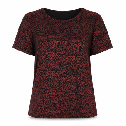 Jaclyn Smith Womens Red Geometric Polyester Basic Blouse Size M Round Neck