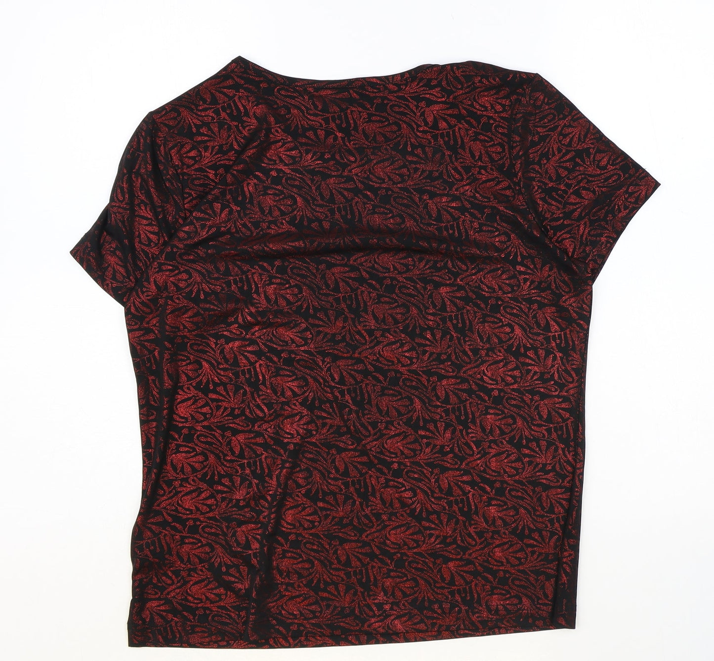 Jaclyn Smith Womens Red Geometric Polyester Basic Blouse Size M Round Neck