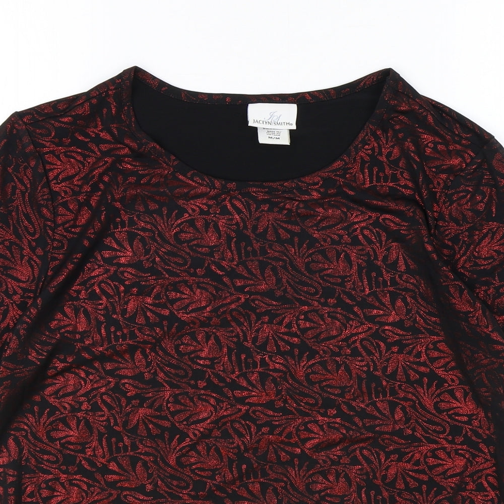 Jaclyn Smith Womens Red Geometric Polyester Basic Blouse Size M Round Neck