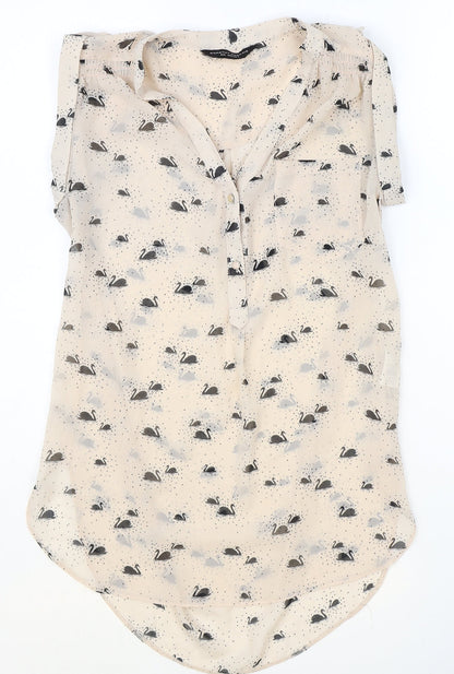 Dorothy Perkins Womens Pink Geometric Polyester Basic Blouse Size 8 V-Neck - Swan Print