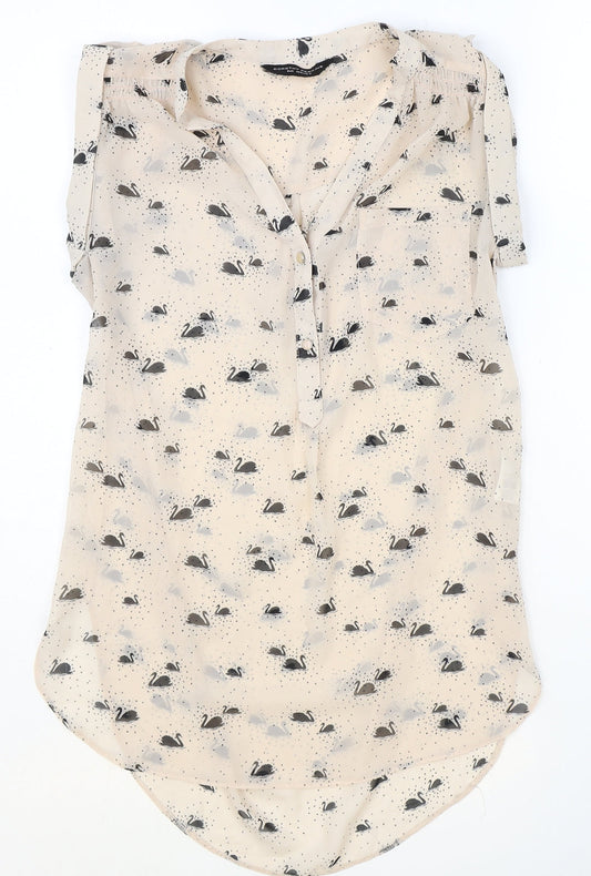Dorothy Perkins Womens Pink Geometric Polyester Basic Blouse Size 8 V-Neck - Swan Print