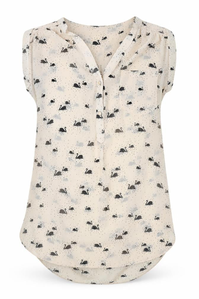 Dorothy Perkins Womens Pink Geometric Polyester Basic Blouse Size 8 V-Neck - Swan Print