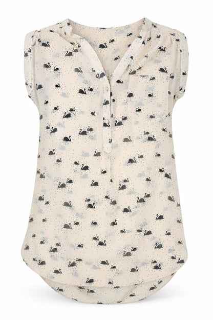 Dorothy Perkins Womens Pink Geometric Polyester Basic Blouse Size 8 V-Neck - Swan Print