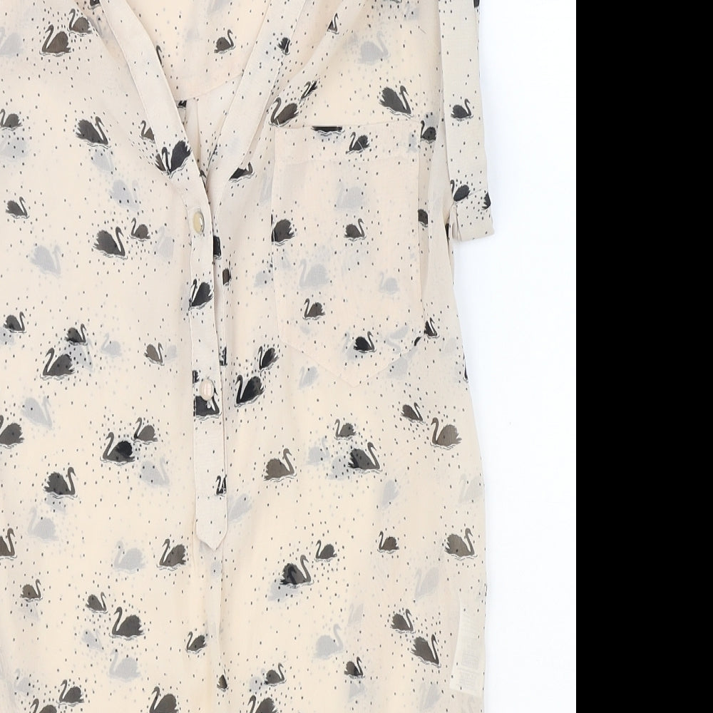 Dorothy Perkins Womens Pink Geometric Polyester Basic Blouse Size 8 V-Neck - Swan Print