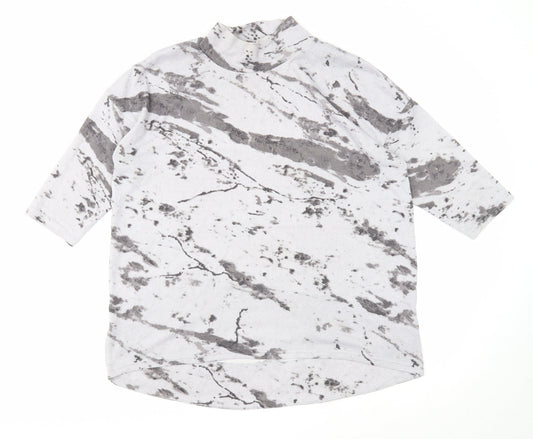 Marks and Spencer Womens Grey Geometric Polyester Basic T-Shirt Size 14 Mock Neck
