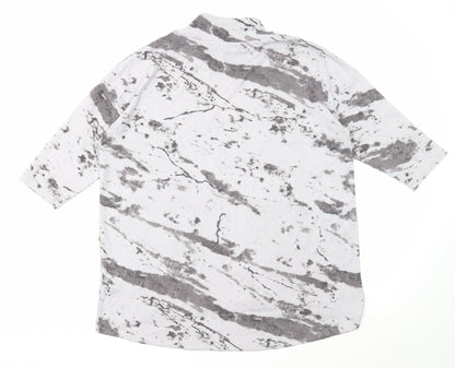 Marks & Spencer Womens Grey Geometric Polyester Basic T-Shirt Size 14 Mock Neck
