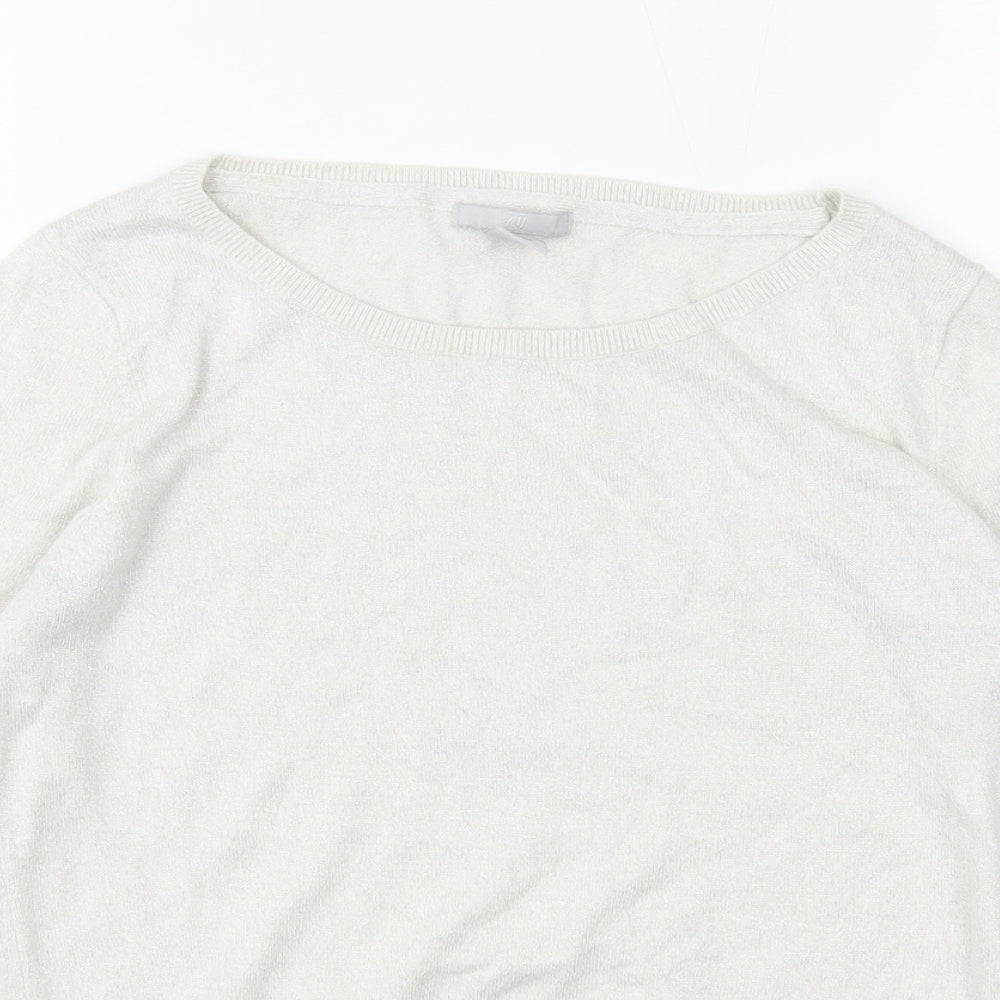 H&M Womens Ivory Boat Neck Viscose Pullover Jumper Size M