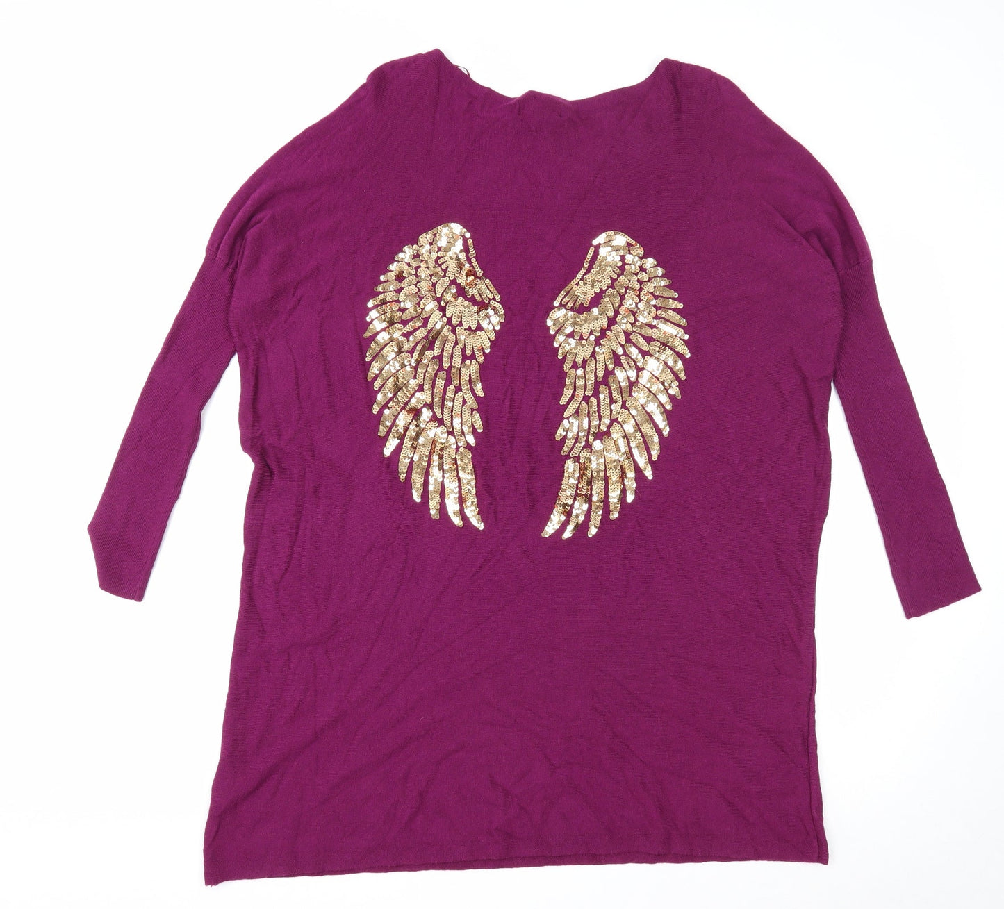 QED London Womens Purple Herringbone Viscose Jumper Dress Size S Boat Neck Pullover - Angel Wings