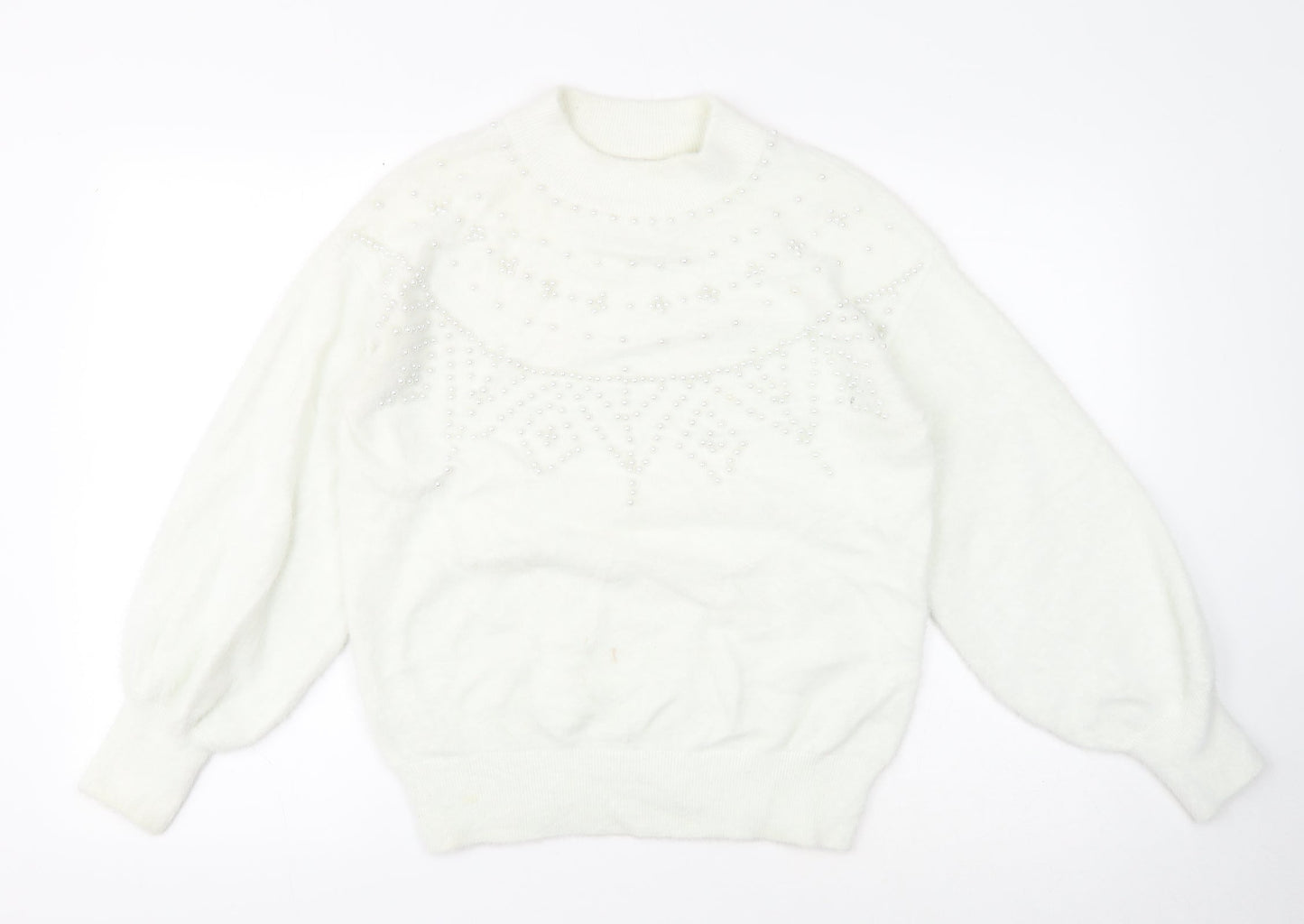 NEXT Womens White Crew Neck Nylon Pullover Jumper Size M