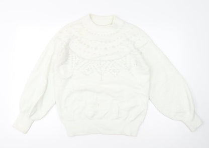 Next Womens White Crew Neck Nylon Pullover Jumper Size M