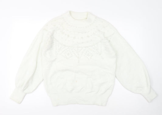 NEXT Womens White Crew Neck Nylon Pullover Jumper Size M