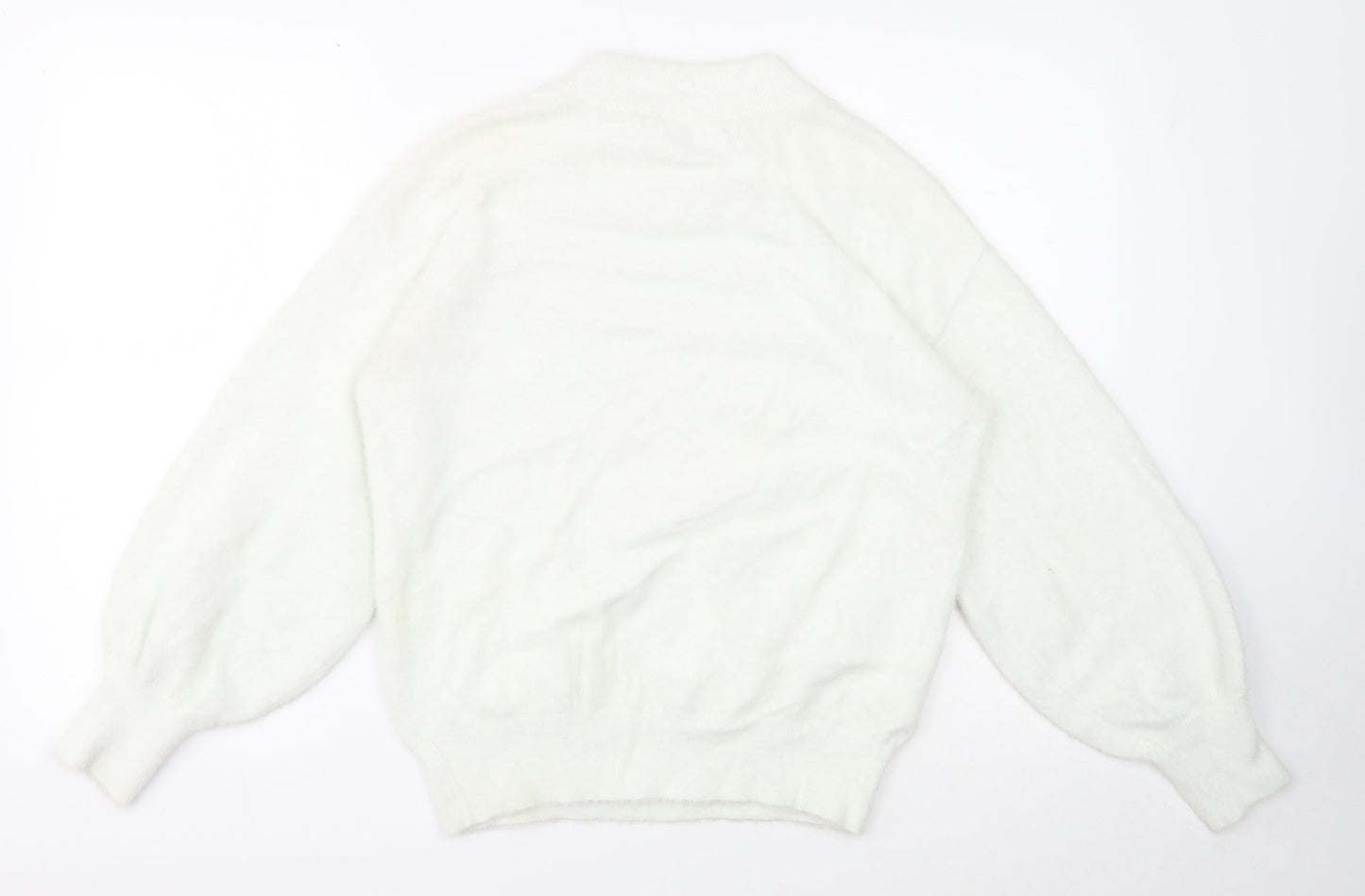 NEXT Womens White Crew Neck Nylon Pullover Jumper Size M