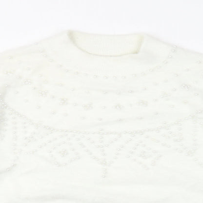 Next Womens White Crew Neck Nylon Pullover Jumper Size M