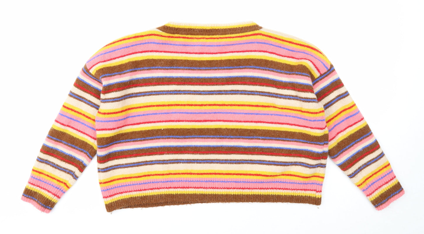 New Look Womens Multicoloured Boat Neck Striped Acrylic Pullover Jumper Size M - Cropped
