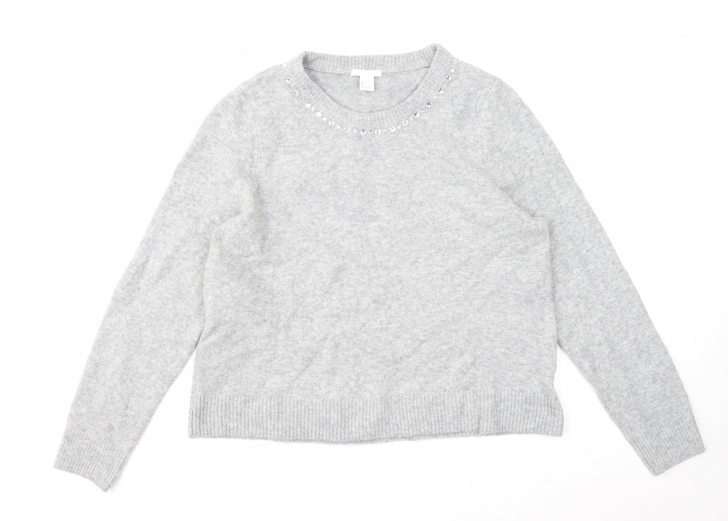 H&M Womens Grey Round Neck Acrylic Pullover Jumper Size L