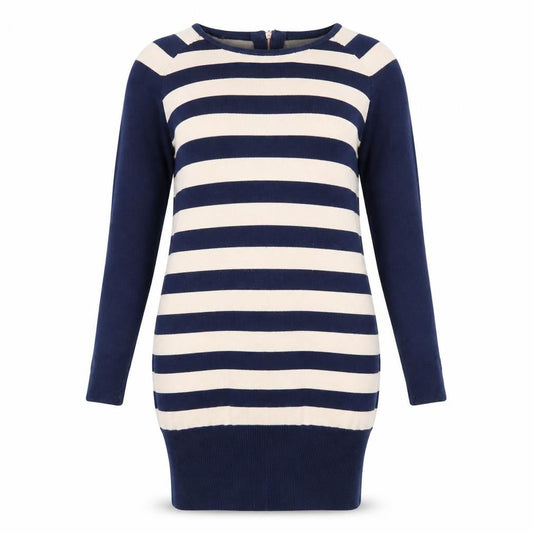 Oasis Womens Blue Striped Polyester Jumper Dress Size S Round Neck Zip