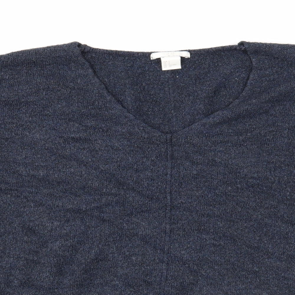 H&M Womens Blue V-Neck Acrylic Pullover Jumper Size S