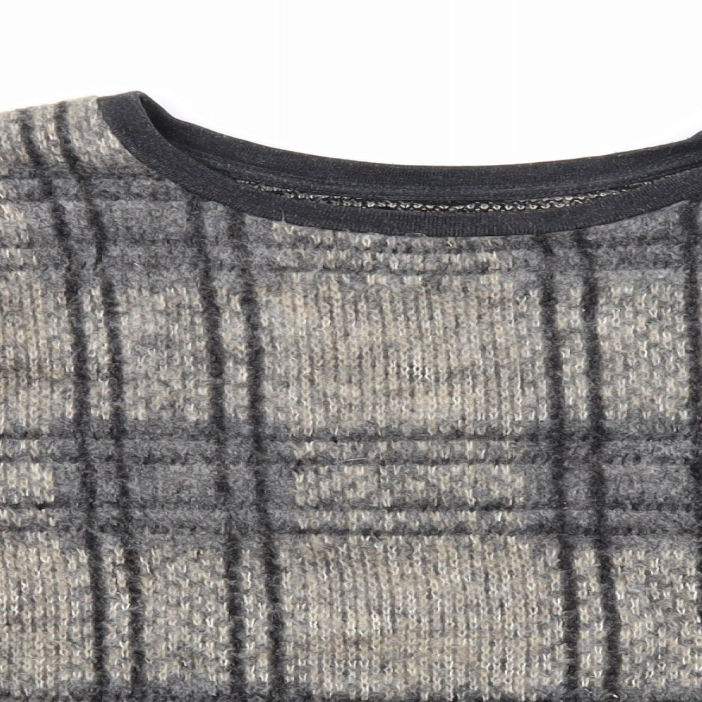 Topshop Womens Grey Scoop Neck Plaid Acrylic Pullover Jumper Size 16 - Cropped