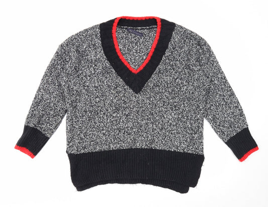 Marks and Spencer Womens Grey V-Neck Polyester Pullover Jumper Size M - Contrasting Trim