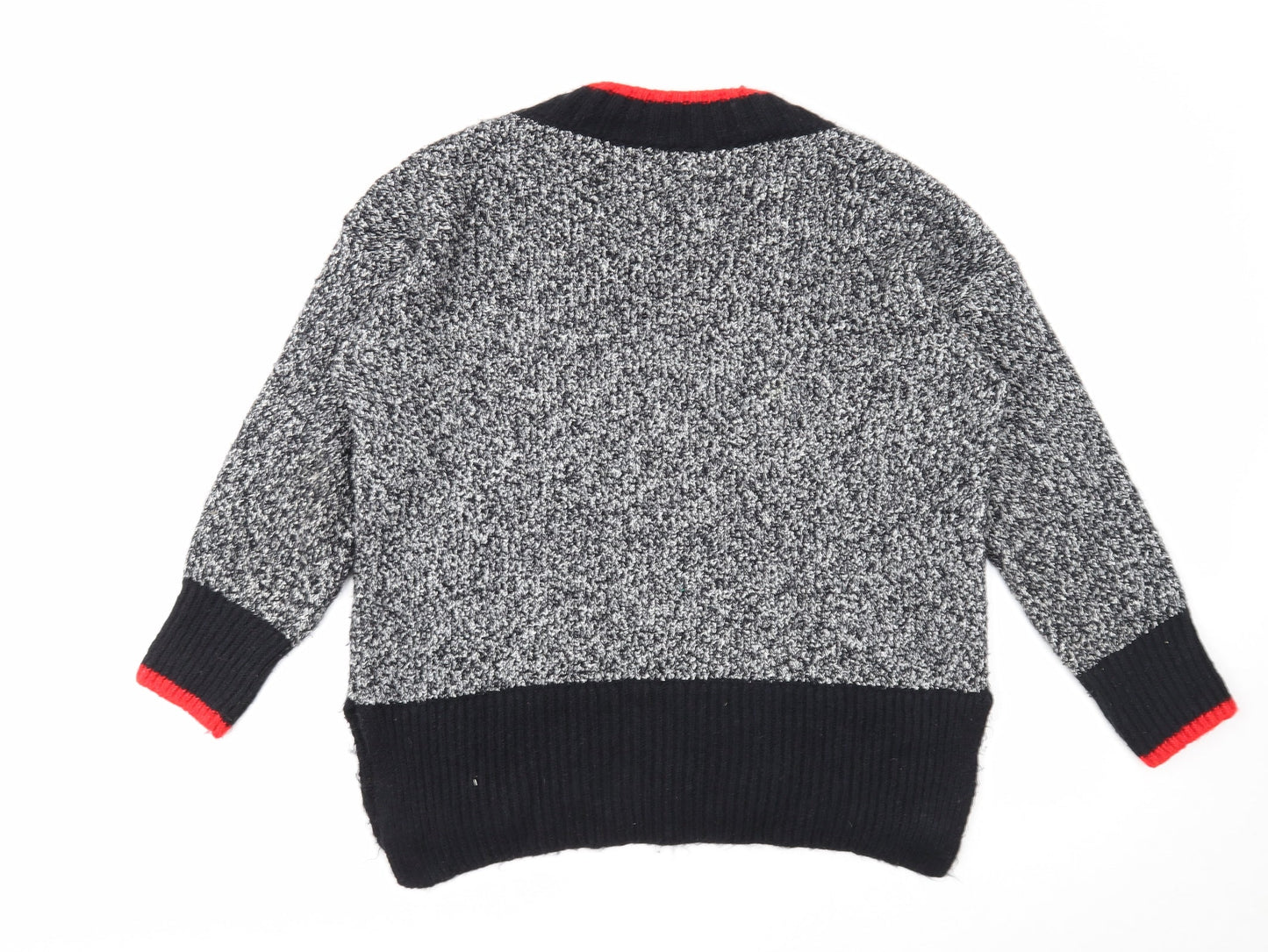 Marks and Spencer Womens Grey V-Neck Polyester Pullover Jumper Size M - Contrasting Trim